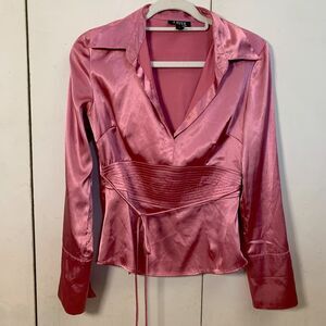90s Y2K Pink Satin Blouse Tie Back